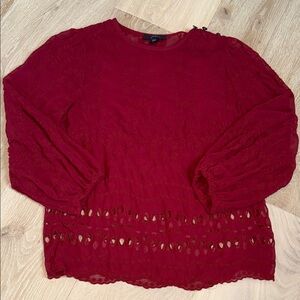 J. Crew Rich Red Lace Eyelet Blouse